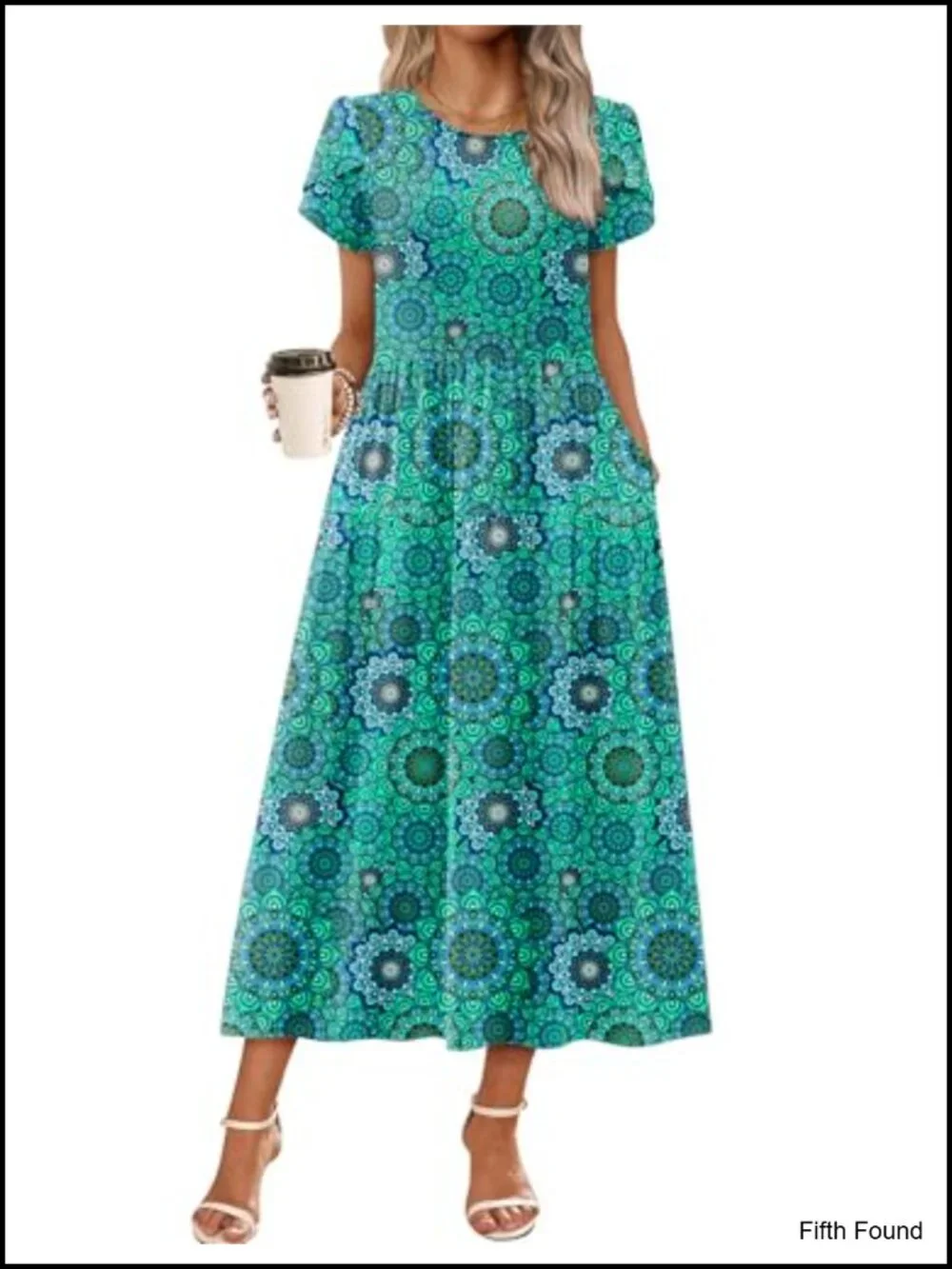 Women's Flowy Maxi Dress Summer Bohemian Short Sleeve Long Sundress with Pockets